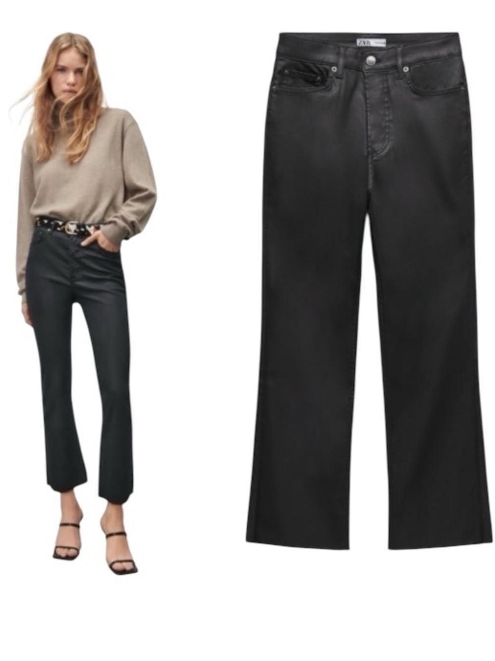 Zara The Dreed Flare Cropped Coated Jeans